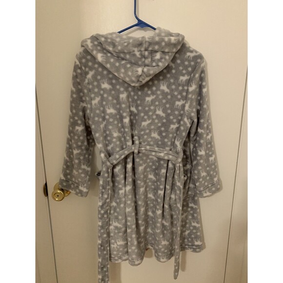 Eddie Bauer Hooded Robe 10-12 Gray/white Soft Dear Print Cozy Soft Warm SuggleUp - Picture 5 of 5